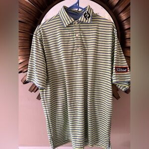 Striped neon yellow & blue FootJoy golf button down shirt